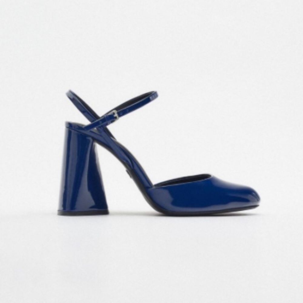 Zara Blue Block Heel Mary Jane Shoes